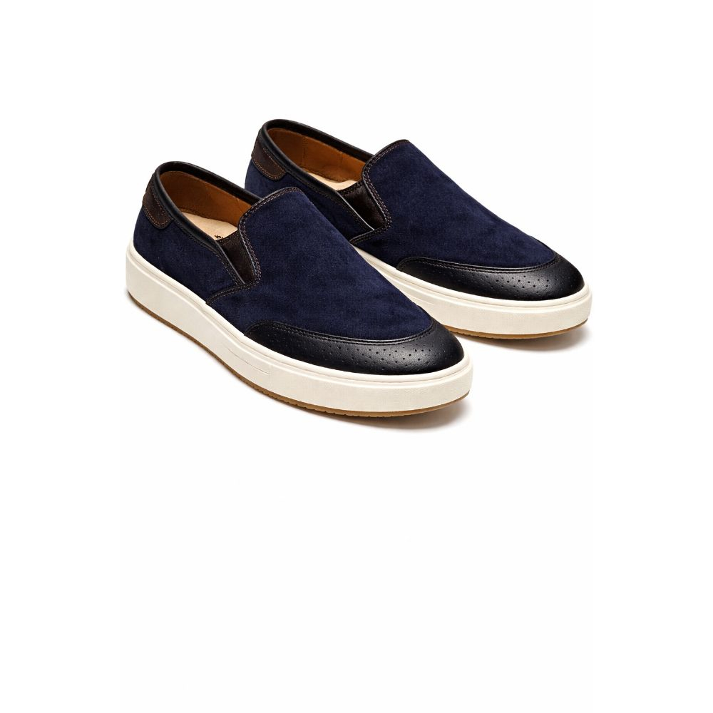 Navy Blue Suede SlipOn Casual Shoe with Contrast Stitching